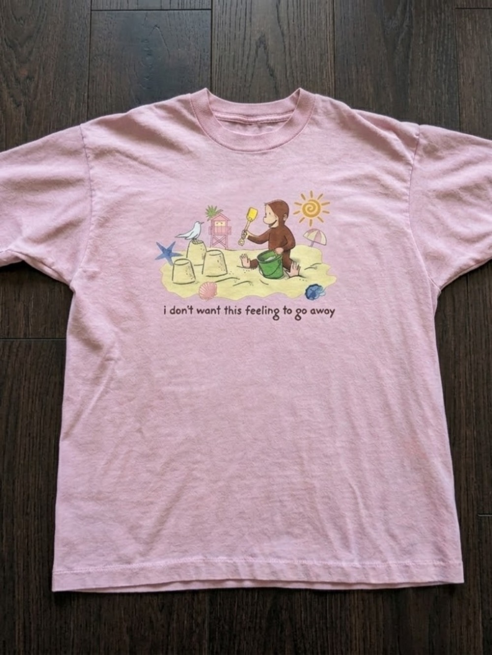 Light Pink Graphic Curious George Beach T-Shirt